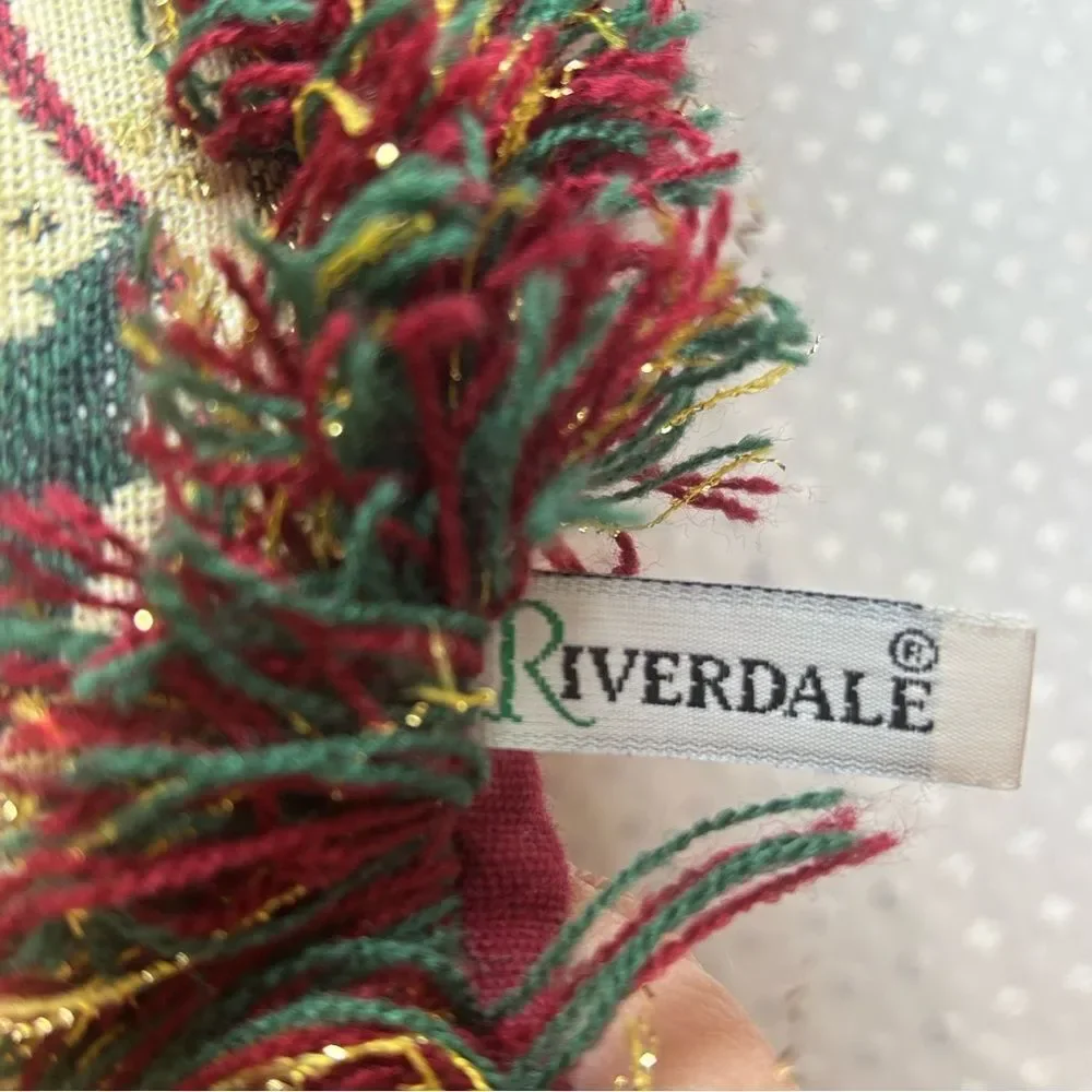 Riverdale Christmas French Horn Holly Berries Fringed Accent Pillow